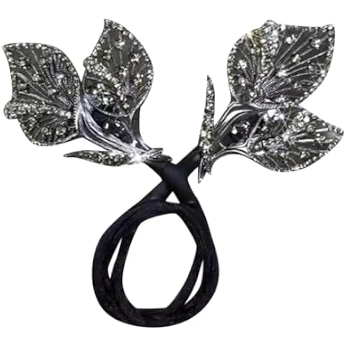 fashion mania Mini Hair Elastics for Women's Hair Rhinestone Flower Hair Clip Bun Hair Twister Lazy Hair Curler Rubber Hair Ties (Black) - Image 1